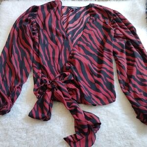 Stylish Red and Black Wrap Top